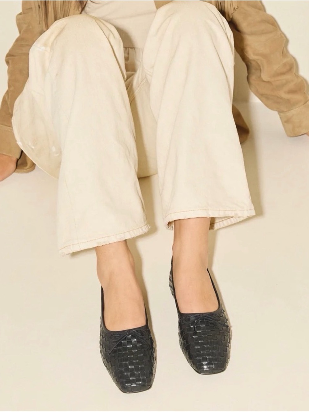 Freda Salvador Black Woven Leather Ballet Flats
